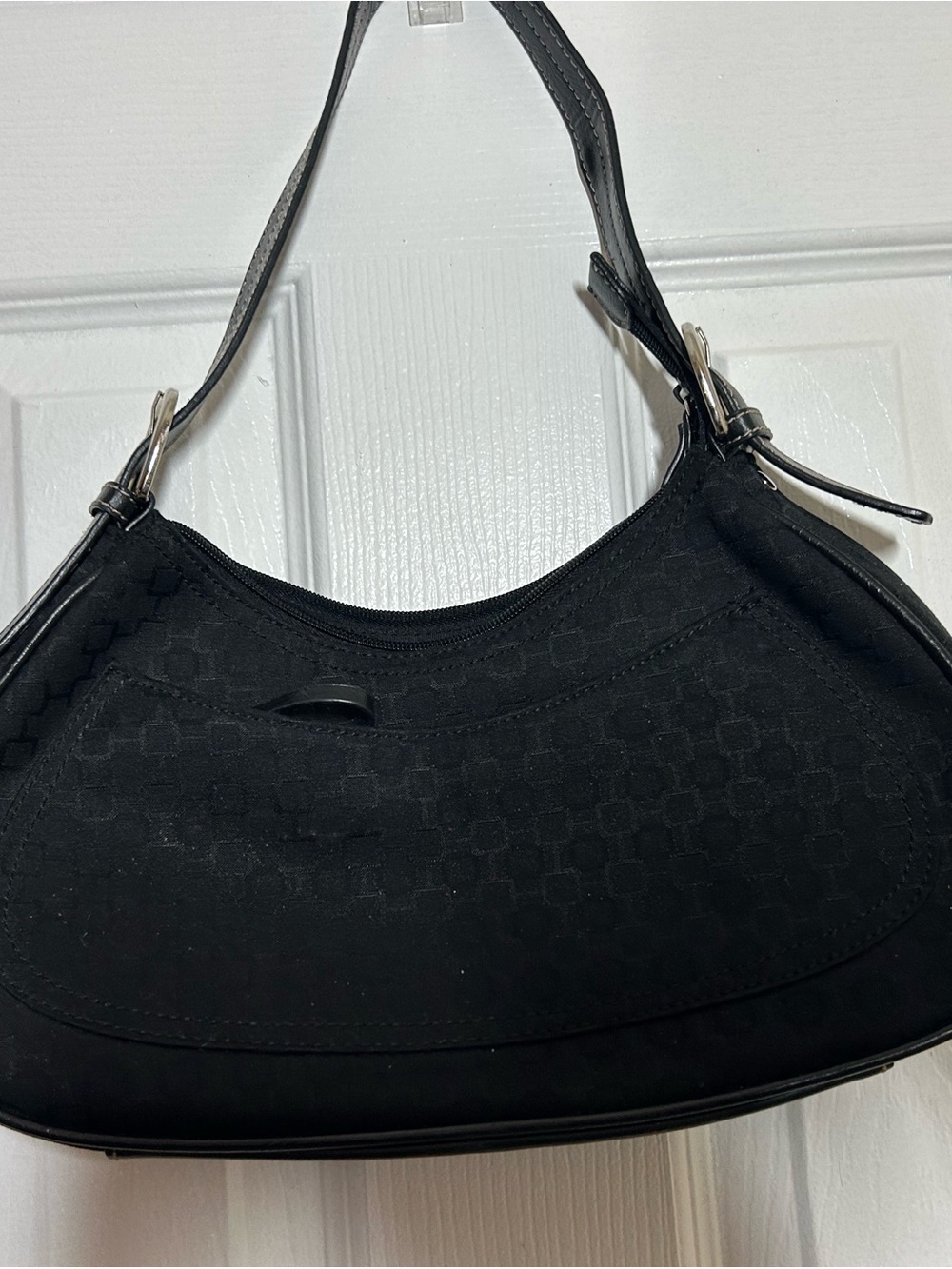 Nine West Black Fabric Shoulder Bag Small Hobo Zip Top Minimalist Y2K Style - Picture 2 of 12